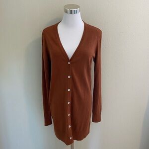 Peruvian Connection 100% Pima Cotton Long Line Cozy Cardigan in Cinnamon Brown